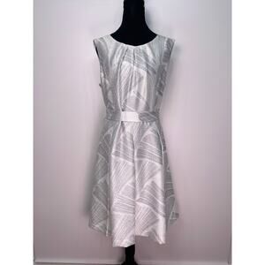 Ellen Tracy Silver & White Sleeveless Fit & Flare Dress Size Medium
